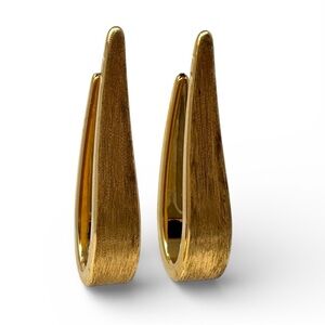 14K yellow gold modernistic elongated hoop earrings, made in Italy, 12.2 grams